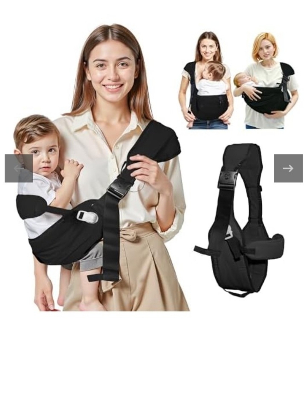 Oblitor Black Baby Hip Seat Carrier Sling Hands-Free Toddler Support NIB